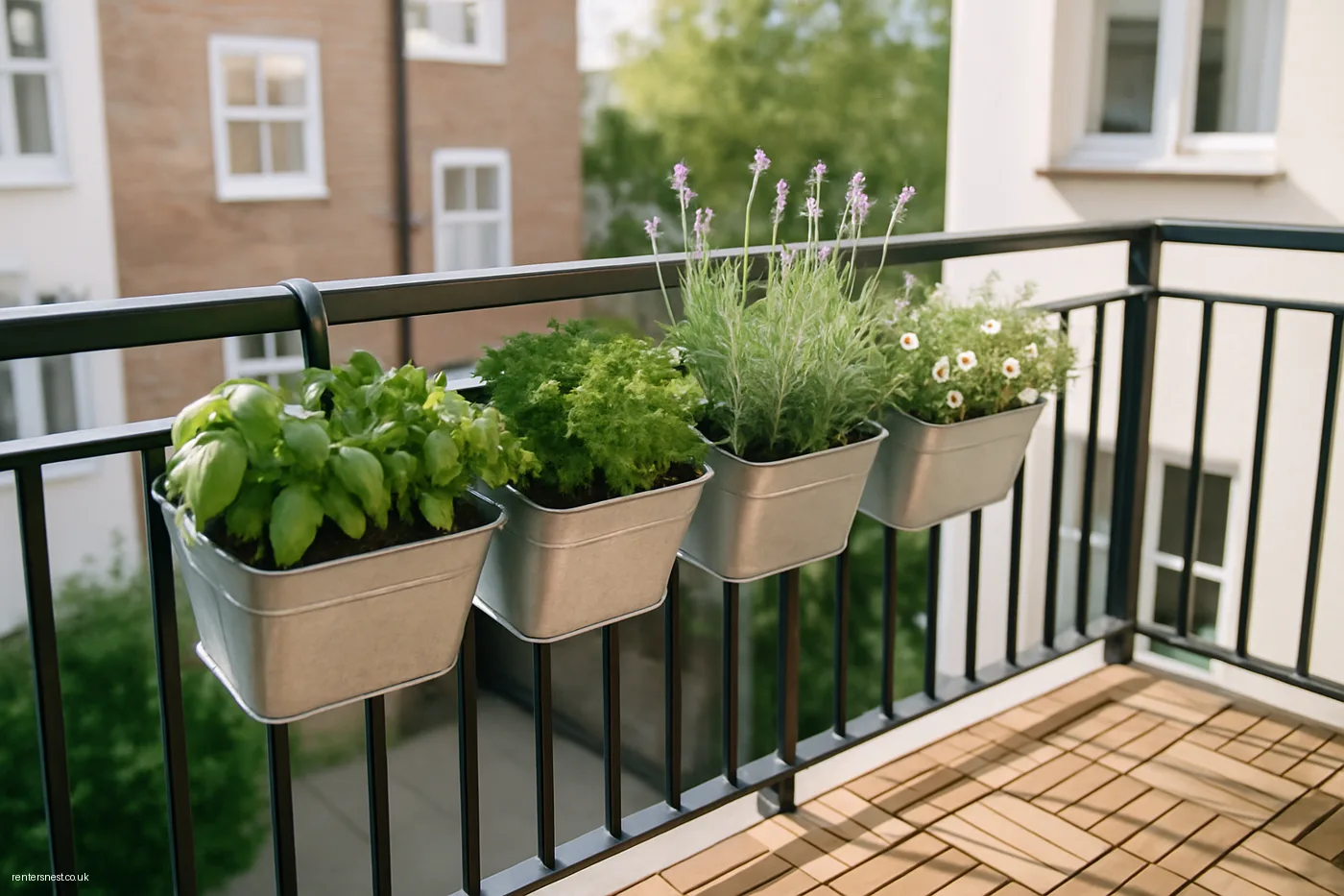 Rail-Hung Planters Using Balcony Balustrades