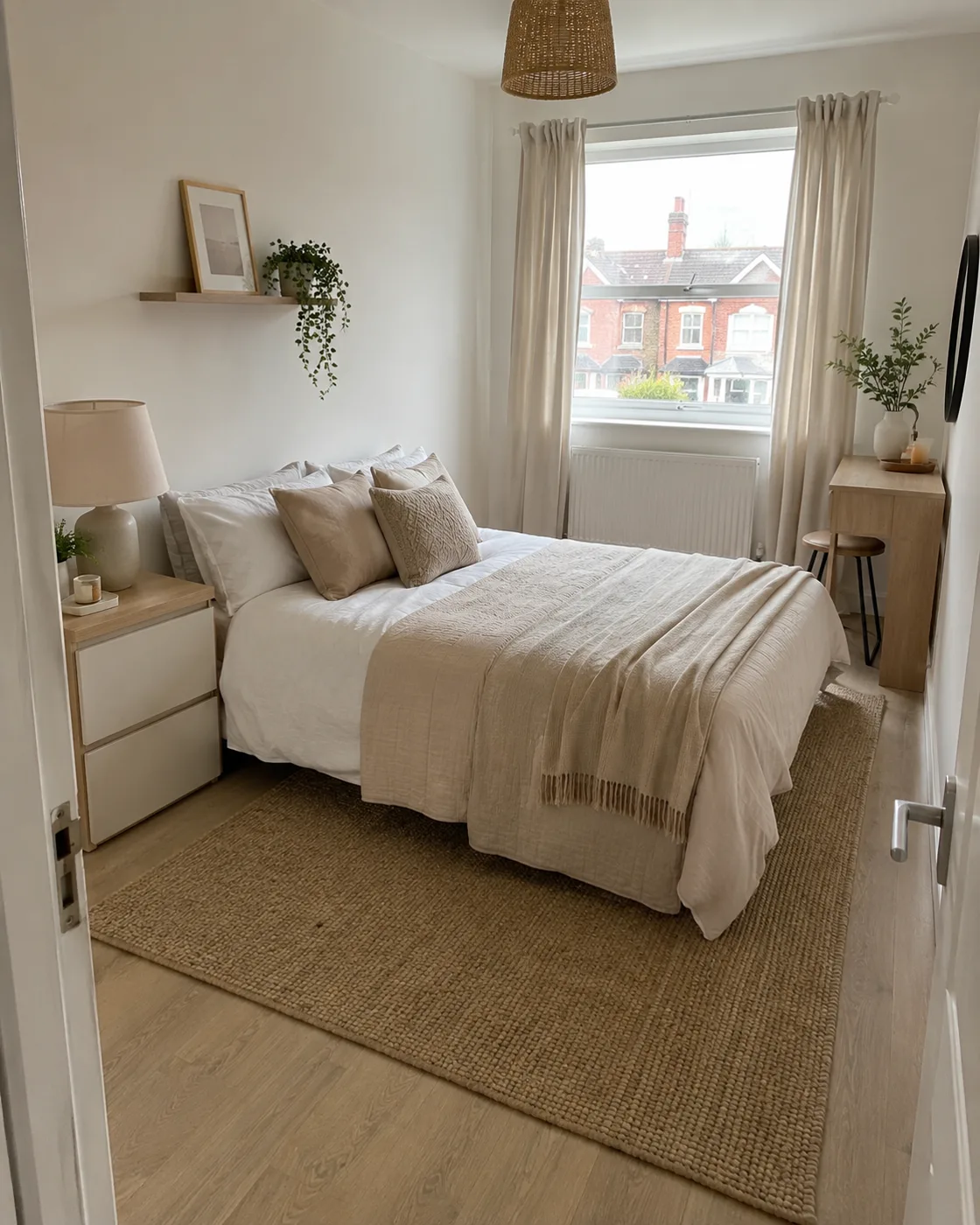 Use a Jute Rug to Anchor the Bed Zone