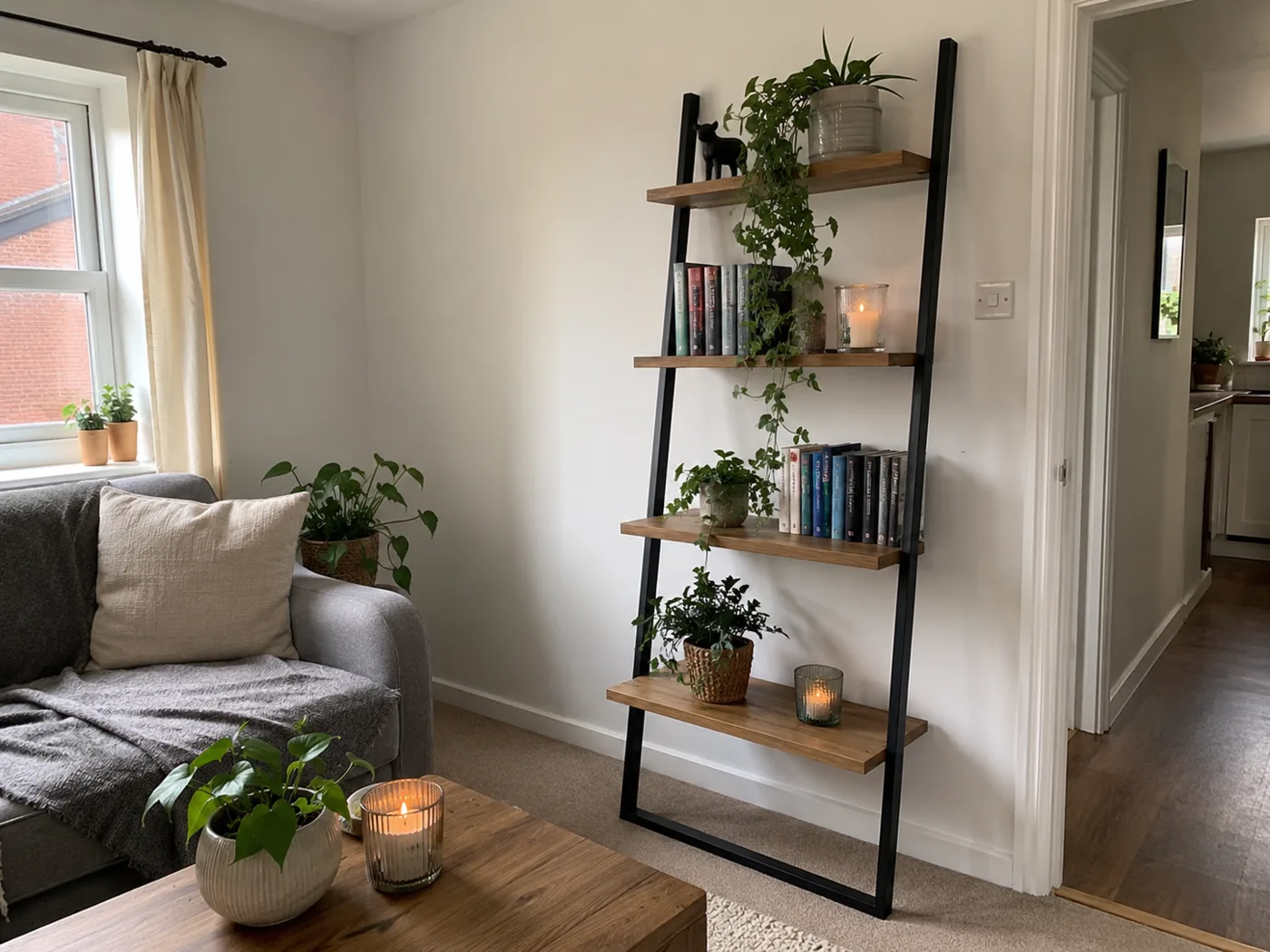 Use a Freestanding Ladder Shelf for Vertical Storage