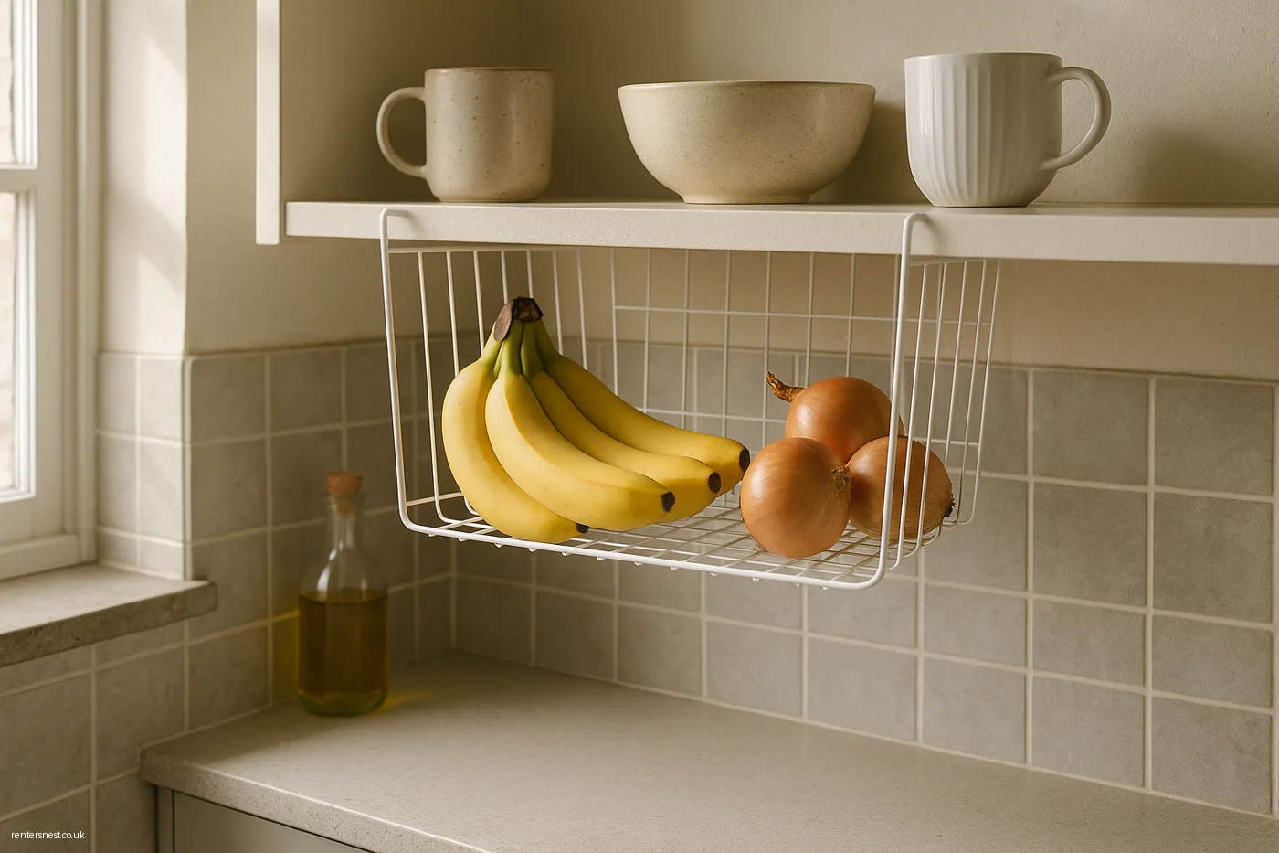 Clip-On Basket Rail Along a Shelf Edge