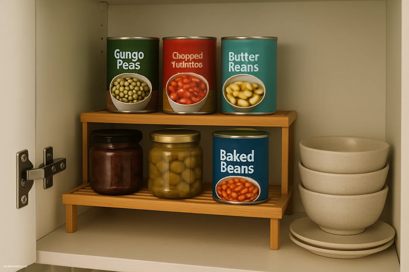 Stackable Riser Shelves Inside Cupboards