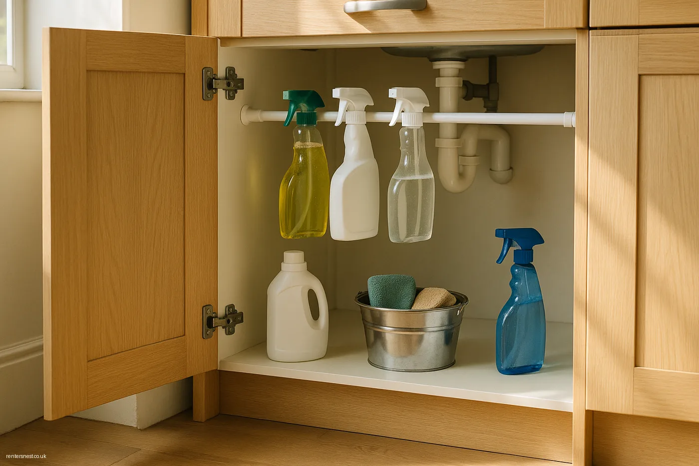 A Tension Rod Shelf Under the Sink
